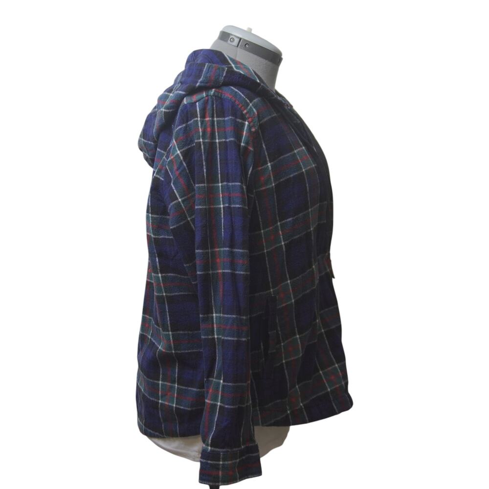 L.L.Bean Plaid Flannel Hoodie Jacket Large Petite Cotton Full Zip - Picture 5 of 13